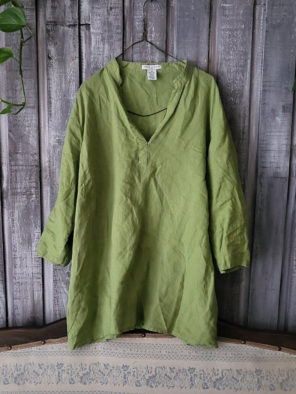 Deane & White Woman Linen Blouse Olive Green 2X